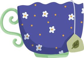 Floral Tea Cup with Tea Bag vector