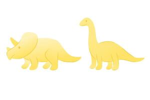 Two cartoon dinosaurs, a yellow triceratops and a yellow brontosaurus, standing side by side. Simple and playful design, suitable for children's themes. vector