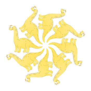 un circular modelo de amarillo dinosaurios, parecido a un juguetón diseño. el dinosaurios son caricaturesco y característica pequeño detalles, creando un caprichoso efecto. vector