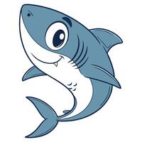 Cartoon flat icon of a cute blue shark with friendly face and fin design art vector