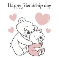 Happy Friendship Day Two Cute Bears Hugging with Hearts vector