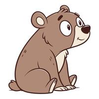 Flat icon of a cute cartoon bear sitting brown color simple face design vector
