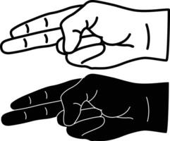 Hand Pointing with Two Fingers Silhouettes Outline and Flat Design vector