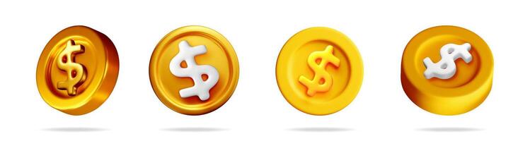 Set of four 3d gold coins featuring a dollar sign vector