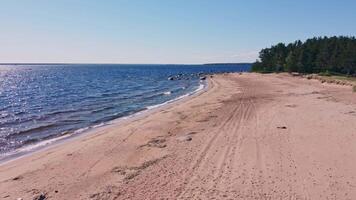 Serene coastal landscape with gentle waves and golden sand video