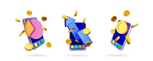 Mobile icons with coins and shapes vector