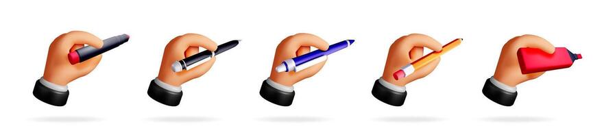 Cartoon hand holding different pen and marker vector