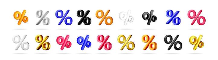 Set of colorful chubby percent sign vector
