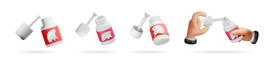 3d hand holding nail polish bottle with brush vector