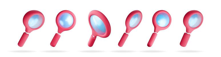 Set of 3d magnifying glass icons with lens vector