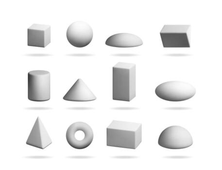 White collection of 3d basic geometric shapes vector