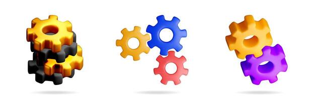 3d illustration set of colorful gears vector