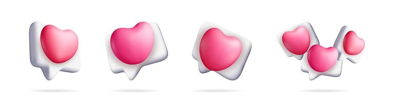 Pink heart notification icon set vector