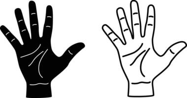 Hand Shown Five Finger Sign Silhouettes Flat and Outline Design vector