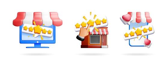 3d set of online store and rating vector
