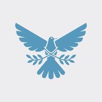 Blue dove with olive branches symbol of peace in minimalist illustration vector