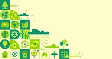 Mosaic eco background. Green abstract geometric pattern with nature icons, modern ecology banner cover for earth day recycling awareness. eco illustration vector