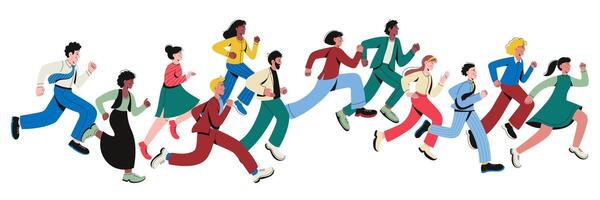 Business people running. Success employees characters rushing and hurrying, excited and happy runners persons chasing their goals and dreams. running people illustration vector