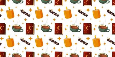 Pattern of candles, coffee, and books vector