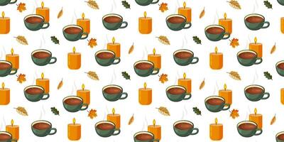 Coffee cups and candles pattern vector