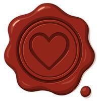Red wax seal stamp with heart symbol in vintage romantic style vector