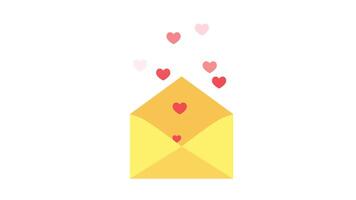 Open envelope with hearts fountain. love message icon in flat style. 4k animation, stock footage video