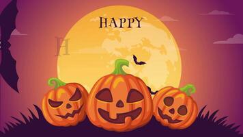 Happy Halloween. Animation with moon, pumpkins, bats. 4k stock footage video