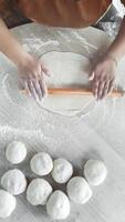 Crafting Gozleme by Hand as a Woman Expertly Rolls out Dough With Wooden Pin video