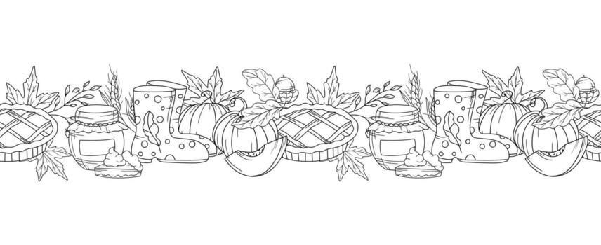 otoño verdor sin costura diseño. horizontal otoño antecedentes. otoño línea Arte dibujo. otoño flor diseño. otoño botánico guirnalda sin costura. frontera marco vector