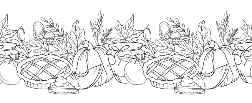 otoño botánico sin costura diseño. horizontal otoño antecedentes. otoño línea Arte dibujo. otoño flor diseño. otoño botánico guirnalda sin costura. frontera marco vector