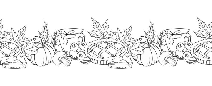 otoño sin costura diseño acción de gracias. horizontal otoño antecedentes. otoño línea Arte dibujo. otoño flor diseño. otoño botánico guirnalda sin costura. frontera marco vector