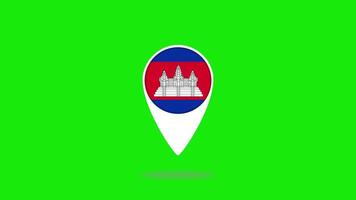 Cambodia location pin with national flag colors video