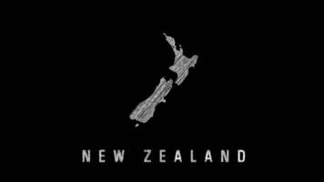 New Zealand pencil sketch map on black background video