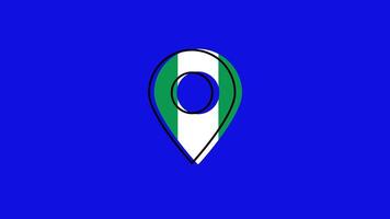 Nigeria map pin icon with national flag colors video