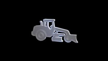 3D glossy icon of road motor grader machine on dark video