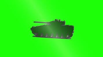 3D battle tank icon with green chroma key background video