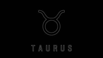 Taurus zodiac sign appearing with thin white lines on black background video