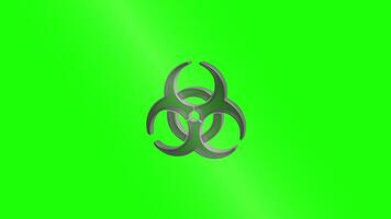 Metallic biohazard symbol rotating on green screen video