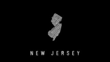 New jersey map appearing with pencil scribble effect on black background video