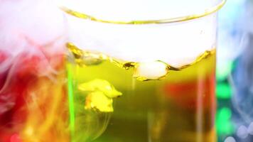 Vibrant liquids reacting in a scientific experiment video