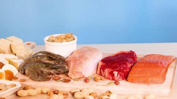 Variety of meats and nuts displayed together video