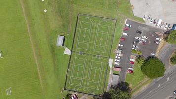 Drone captures sports fields and parking area video