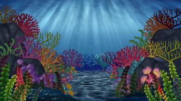 Colorful animation of a diverse, bustling coral reef video