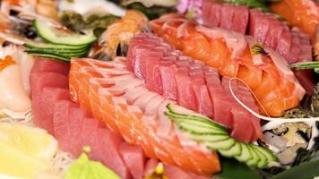 Colorful array of sushi and sashimi delicacies Japan video