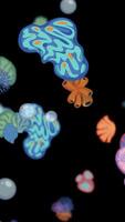 Colorful coral-like shapes float gracefully against a dark background, creating a serene and mesmerizing visual experience video