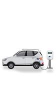 Illustration of an electric car charging, showing battery percentage increase on a white background video