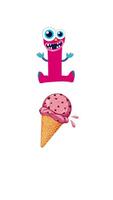 Playful animation of letter 'I' transforming into a character with ice cream, set against a white background video