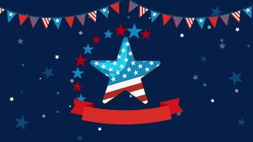 Animated star with American flag design and festive banners celebrates Independence Day. Dynamic transitions and vibrant colors enhance the patriotic theme video