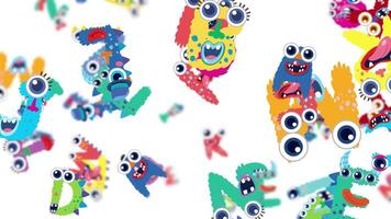 Colorful, fluffy letters with eyes animate energetically against a white background, creating a lively and whimsical atmosphere video
