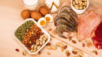 Protein sources arranged on a table video